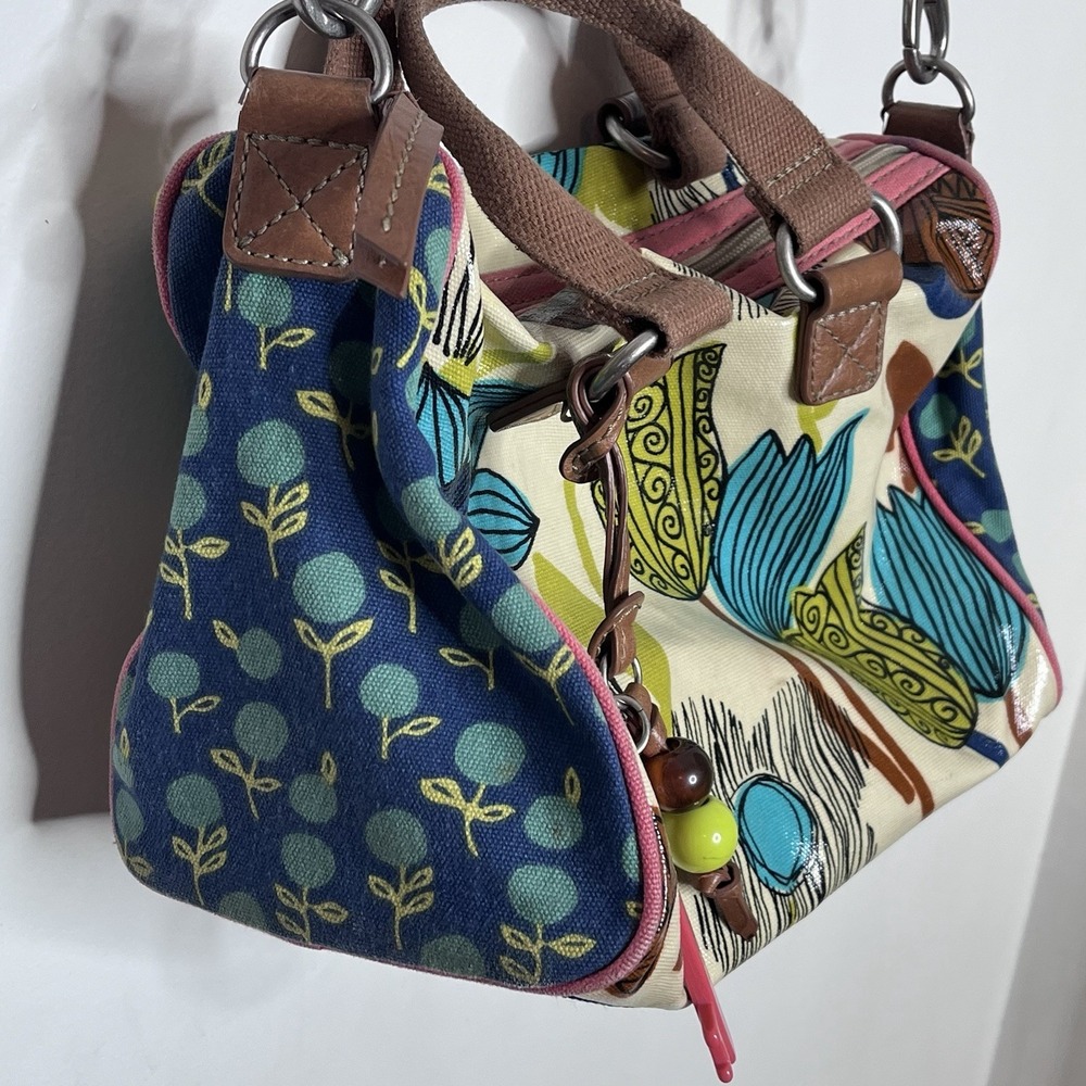 Fossil Keyper Y2K Crossbody Coated Canvas Floral Satchel Bag Colorful Artsy - Picture 4 of 12